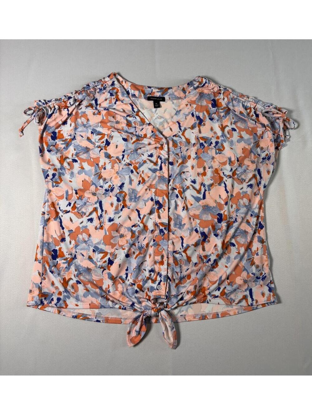 Robert Louis Abstract Floral Tie-Front Button Top XL Fits 1X